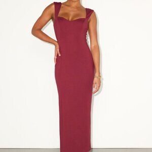 Lulus Samai Burgundy Cap Sleeve Bodycon Midi Dress Red - Size S